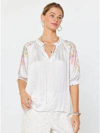 Ivory Floral Sleeve Ruffle Neck Blouse