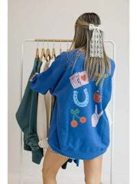Blue Graphic Crewneck Sweatshirt with Lucky Charm Print