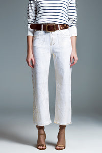 Gold Brush Paint Effect Cropped Straight Leg Jeans