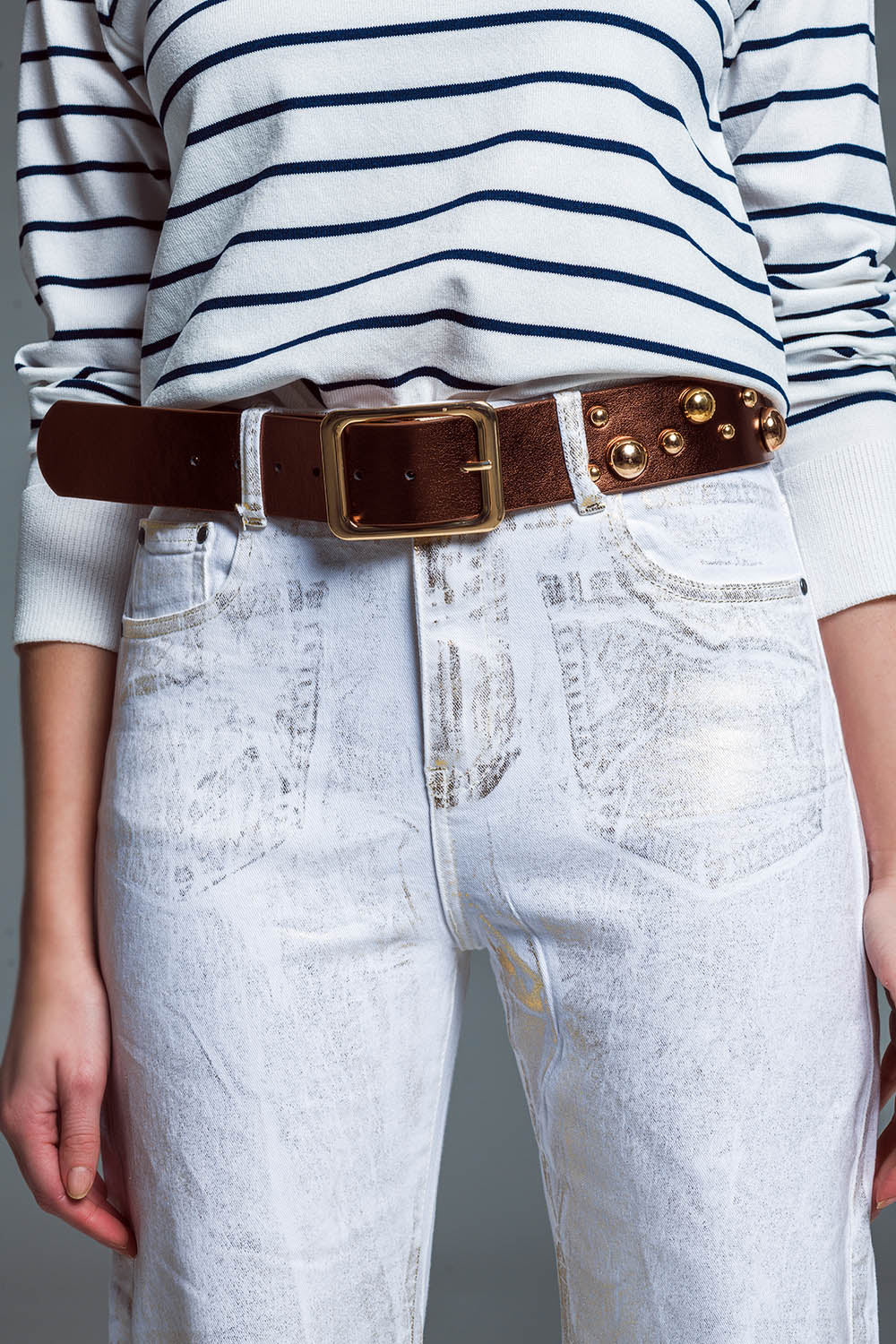 Gold Brush Paint Effect Cropped Straight Leg Jeans