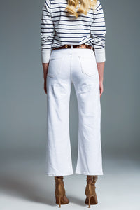 Gold Brush Paint Effect Cropped Straight Leg Jeans