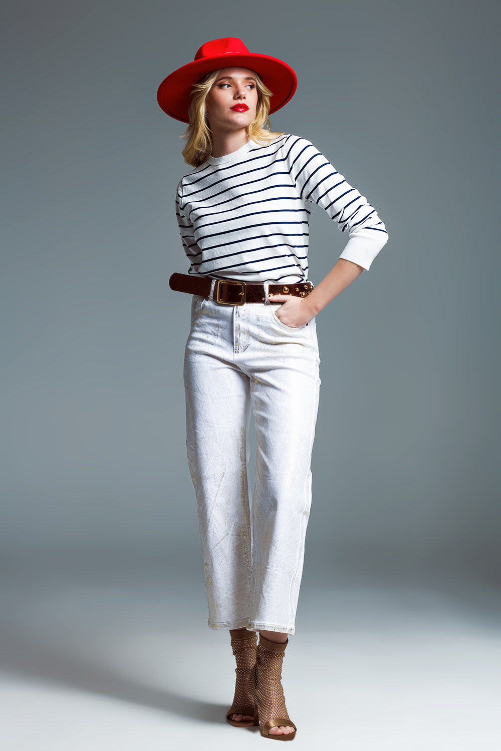 Gold Brush Paint Effect Cropped Straight Leg Jeans