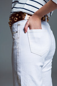 Gold Brush Paint Effect Cropped Straight Leg Jeans