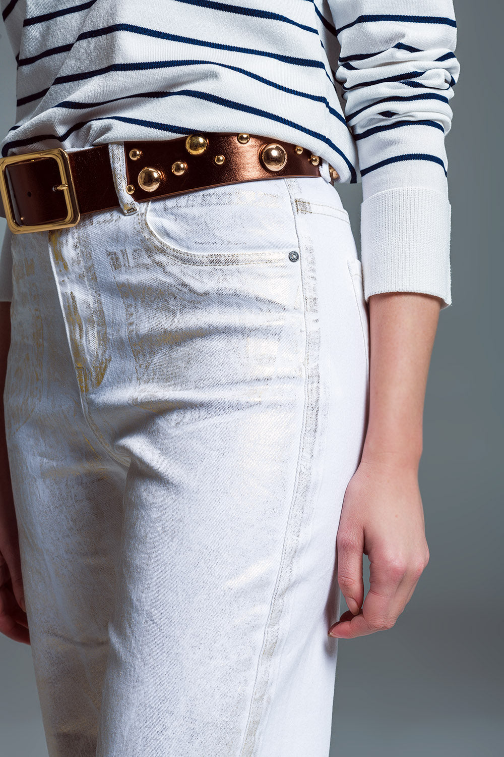 Gold Brush Paint Effect Cropped Straight Leg Jeans