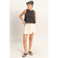 Cream Athletic Skort with Built-In Shorts and Drawstring Waist