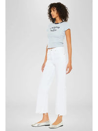 High Rise Slim Wide Leg White Jeans with Raw Hem
