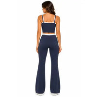 Blue Contrast Trim Sports Bra and Flared Leggings Set