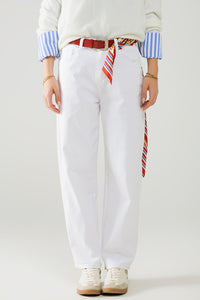 White Comfortable stretch jeans with barrel leg