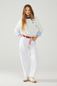 White Comfortable stretch jeans with barrel leg