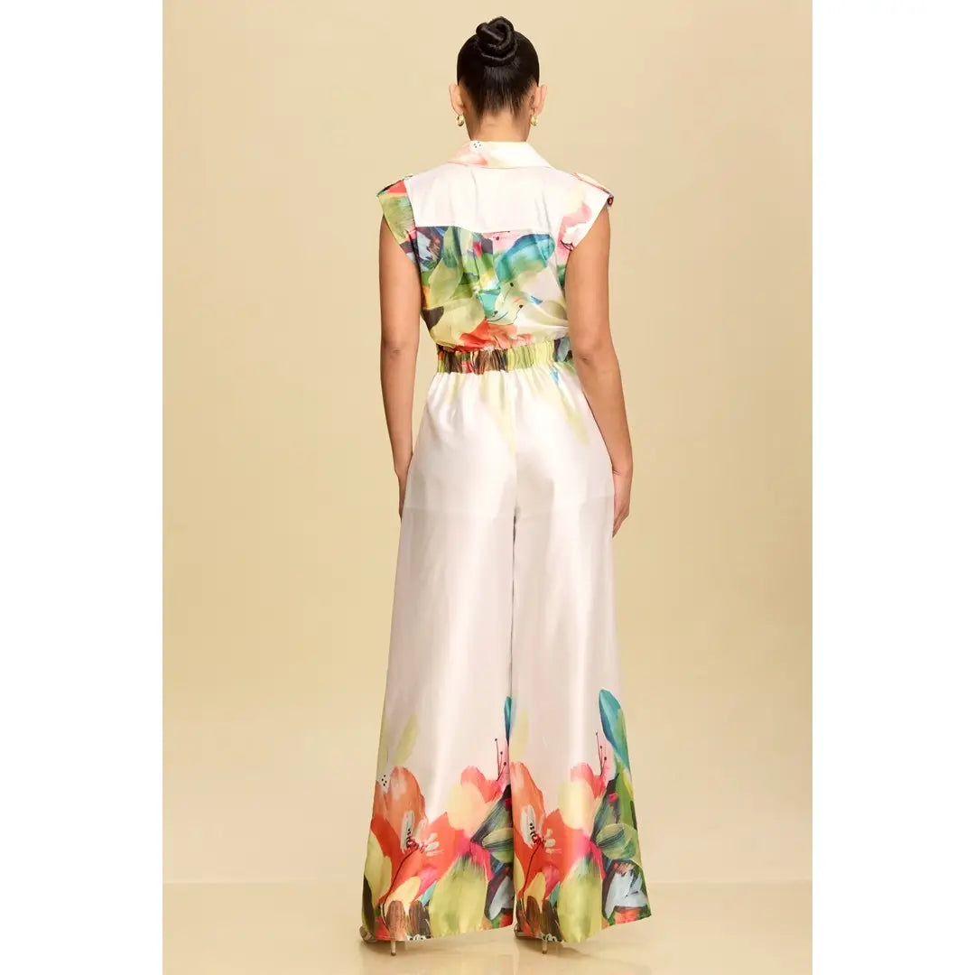 Floral Satin Belted Wide-Leg Jumpsuit