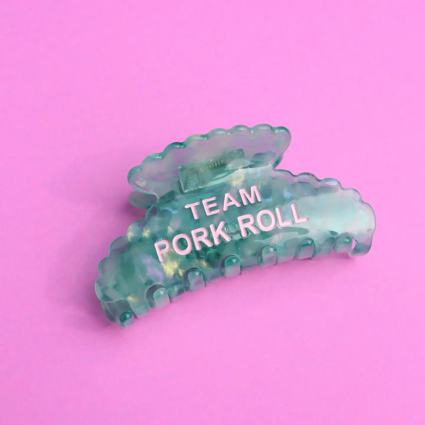 Mint Iridescent Statement Hair Claw Clip with Team Slogan