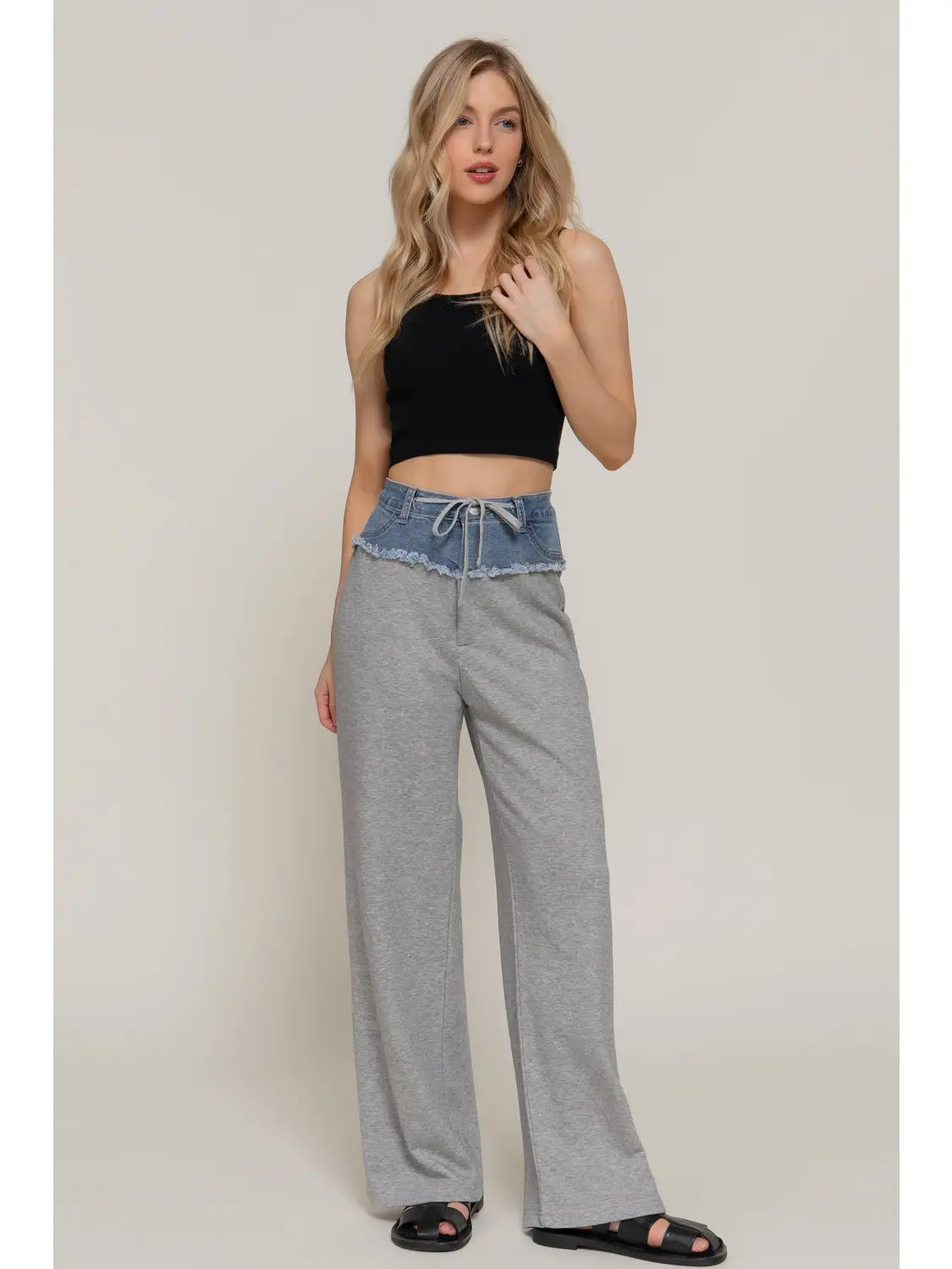 Two Tone Denim Gray Waist Wide Leg Lounge Pants