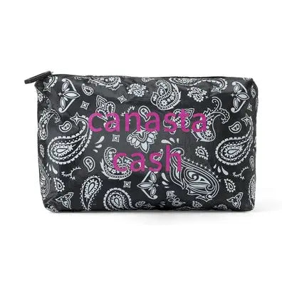 Black Paisley Print “Cana$a Ca$h” Zipper Pouch Clutch