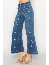 Embellished Flower Wide-Leg Jeans