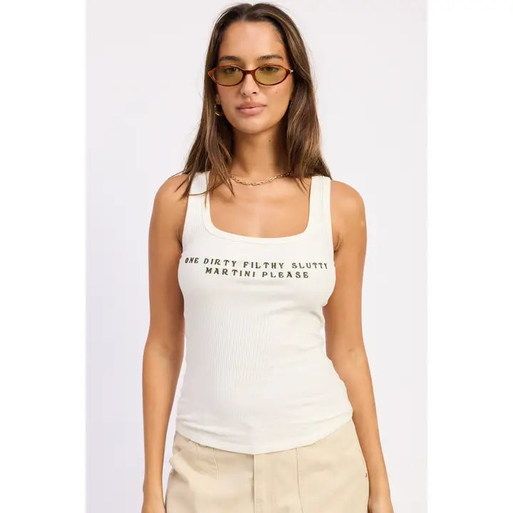 Graphic Martini Quote Ribbed Tank Top