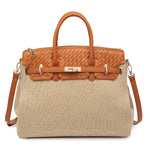 Elegant Woven Leather and Canvas Handbag