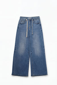 Drawstring Waist Wide Leg Denim Jeans