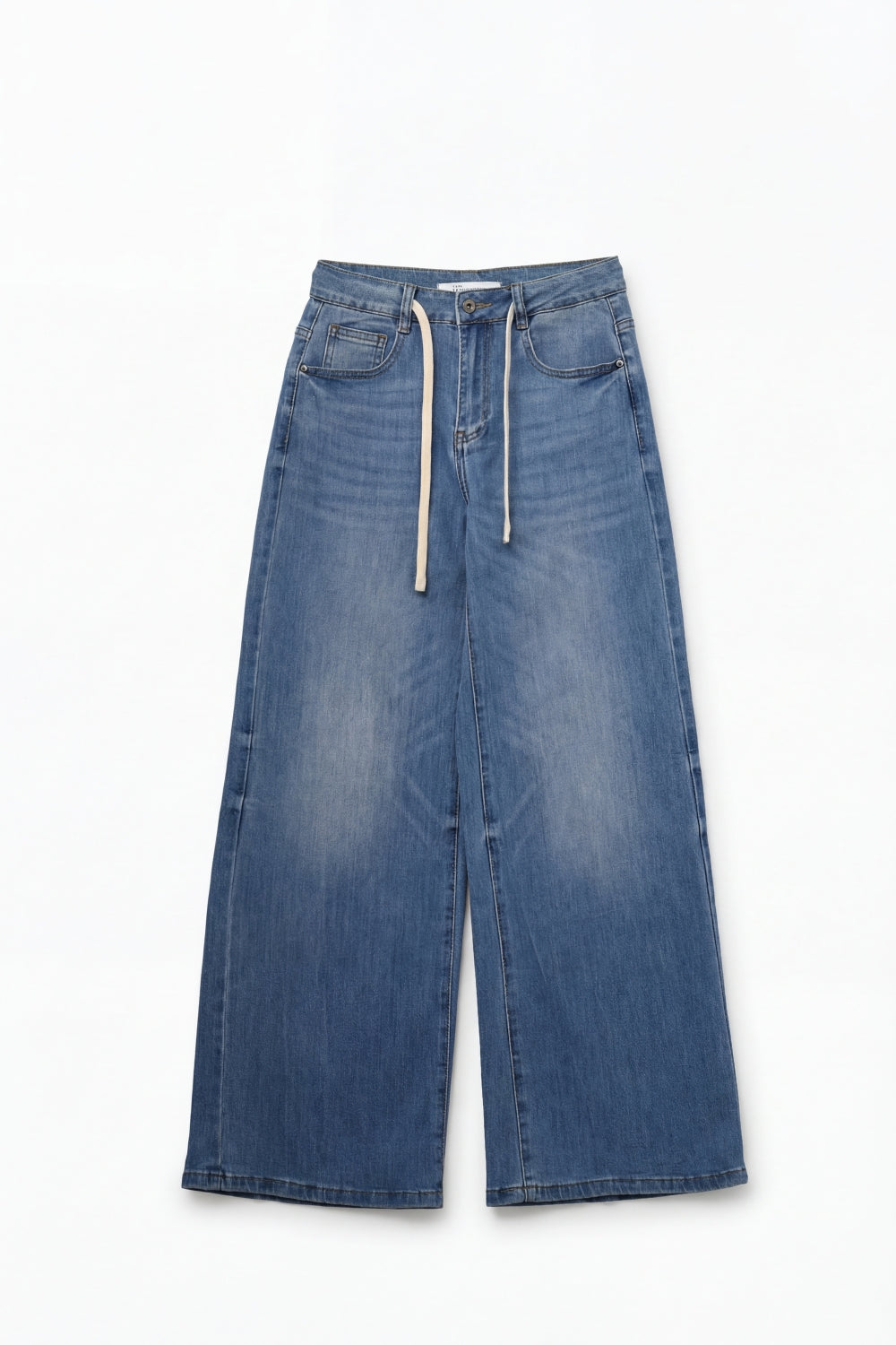 Drawstring Waist Wide Leg Denim Jeans
