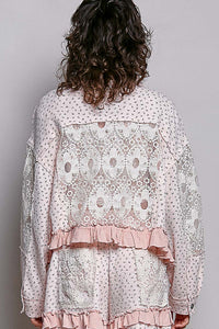 Blush Pink Lace Patchwork Ruffle Hem Jacket