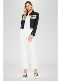 High Rise Cropped Flare White Denim Jeans with Raw Hem
