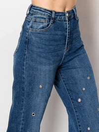 Grommet Studded Flare Denim Pants