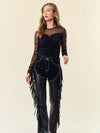 Leather Fringe Flare Pants in Black