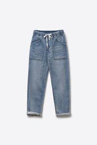 Women's Light Wash Drawstring Denim Jogger Pants