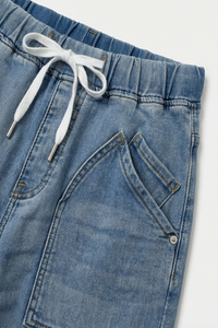 Women's Light Wash Drawstring Denim Jogger Pants