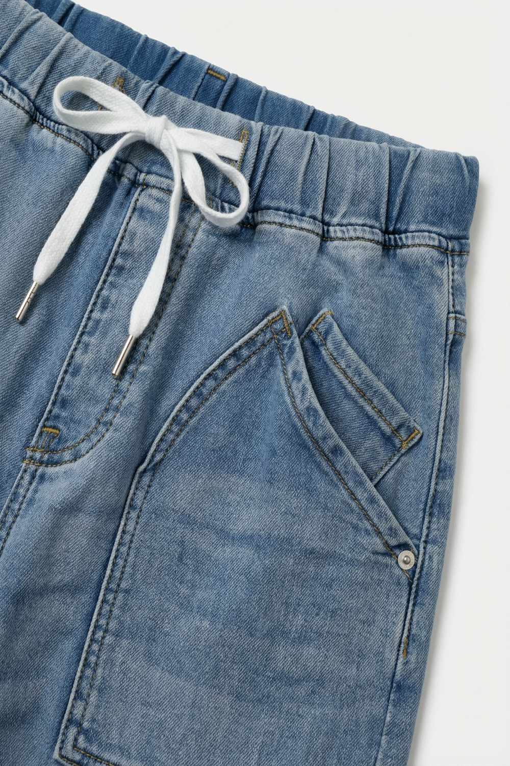 Women's Light Wash Drawstring Denim Jogger Pants