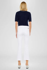 High Rise Cropped Kick Flare White Jeans with Side Slit Hem