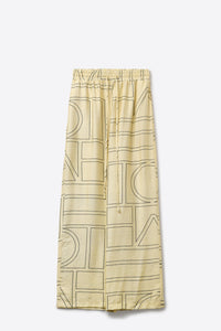 Cream Geometric Print Elastic Waist Wide-Leg Trousers