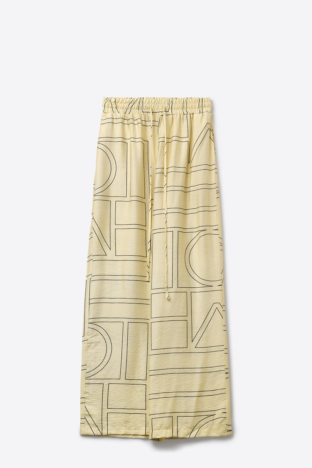 Cream Geometric Print Elastic Waist Wide-Leg Trousers
