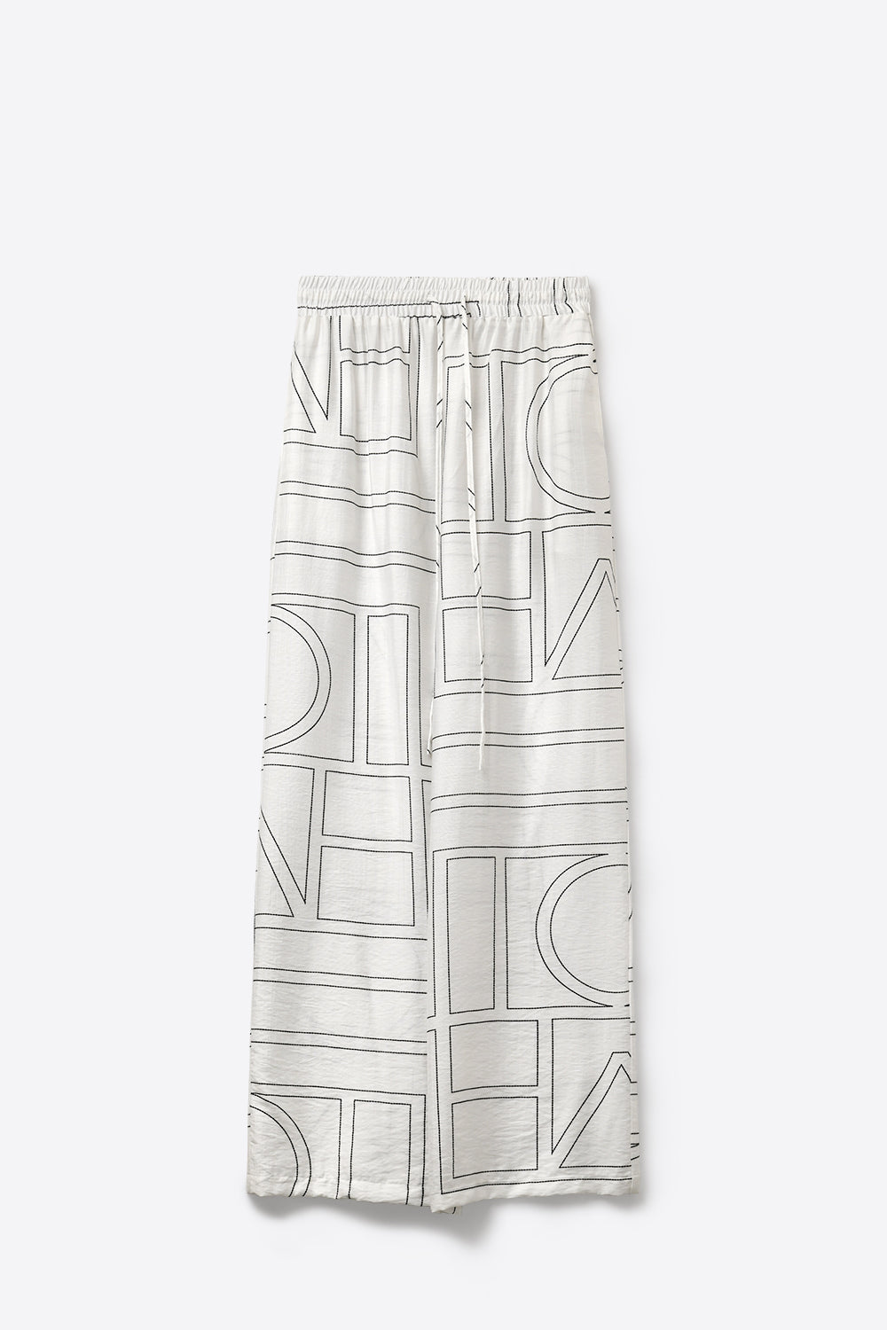 White Geometric Print Elastic Waist Wide-Leg Trousers