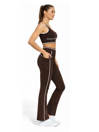 Brown Contrast Trim Sports Bra Crop Top