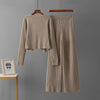 Ribbed Knit Two-Piece Set with Gold Button Accents Nude