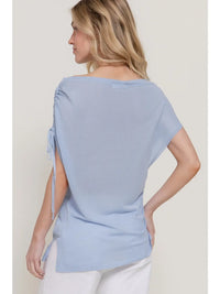 Light Blue One Shoulder Drawstring Side Top