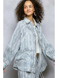 Striped Relaxed Fit Button-Up Shirt with Oversized Pocket Detail