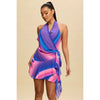 Halter Wrap Mini Dress in Vibrant Sunset Gradient