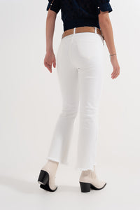 Cropped White Straight Leg Jeans with Raw Hem