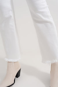 Cropped White Straight Leg Jeans with Raw Hem