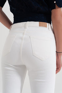 Cropped White Straight Leg Jeans with Raw Hem