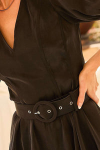 V-Neck Puff Sleeve With Buckle Organza Dress