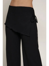 Black Textured Wrap Detail Wide Leg Pants