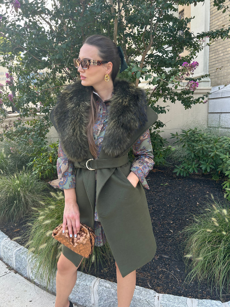 Money green fox fur vest