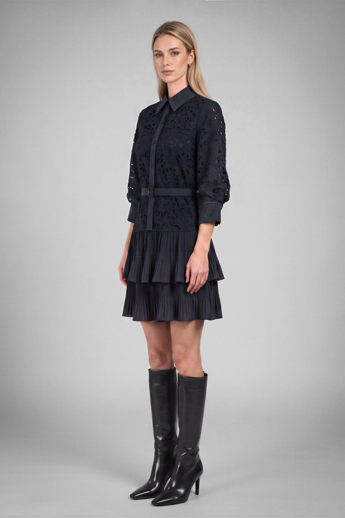 Lace Overlay Mini Tiered Dress