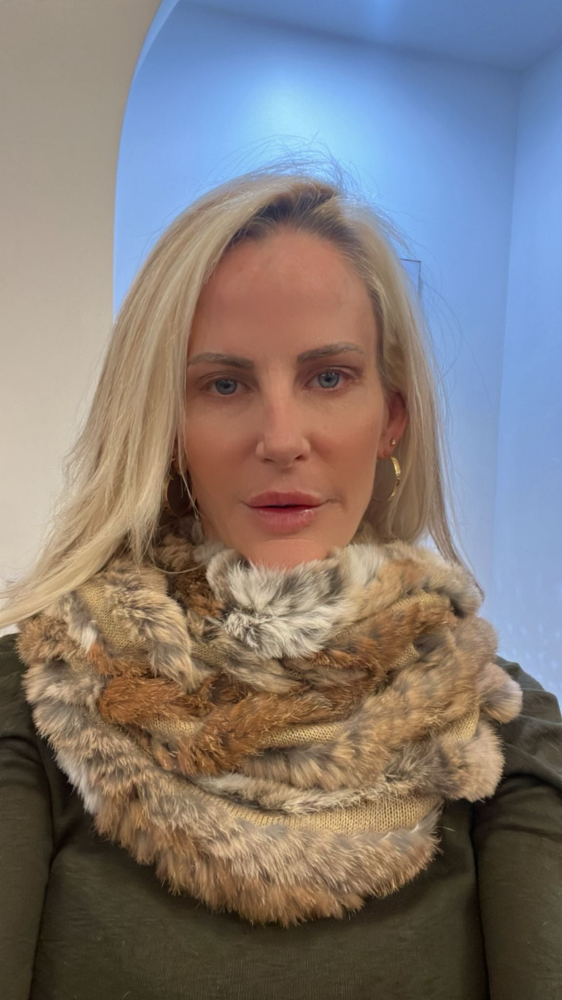 Natural Brown Rabbit Fur Infinity Scarf