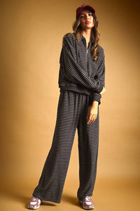 Striped Towel Fabric Pants & Half Zip Pullover