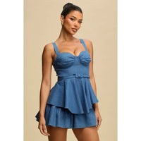 Denim Peplum Bustier Tiered Romper