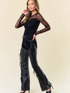 Leather Fringe Flare Pants in Black