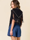 Black Fringe Cropped Western Shrug with Studded Trim